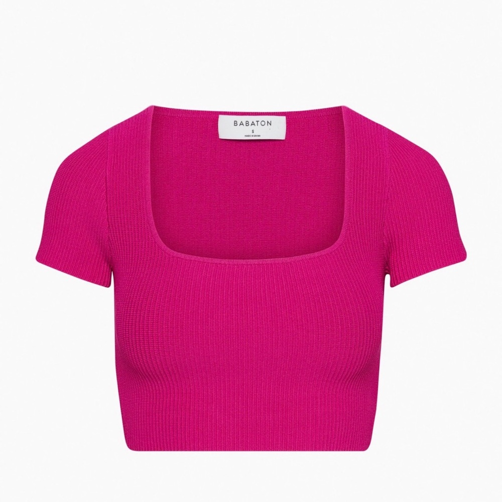 Aritzia Babaton Magenta Pink Ribbed Crop Top XS